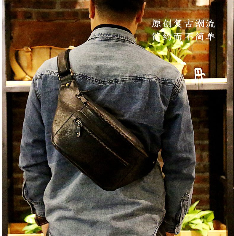 Leather Shoulder Crossbody Sling Bag Fanny Pack Chest Bags For Men