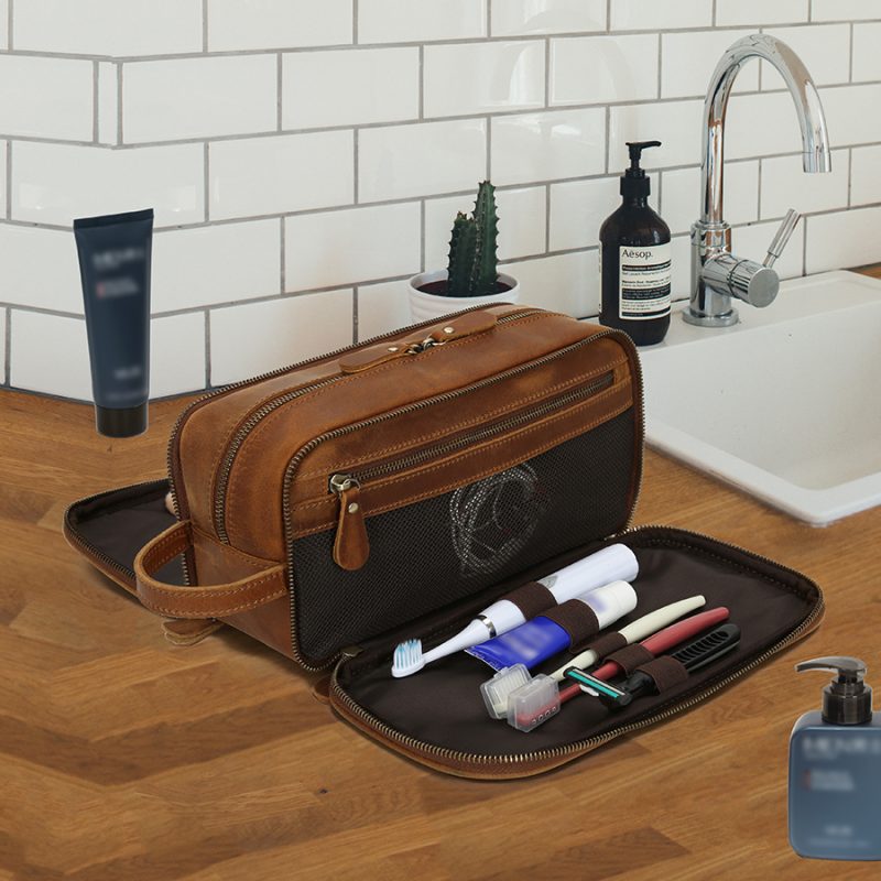 Luxury Travel Pouch Makeup Cosmetic Bags Leather Toiletry Bag For Men
