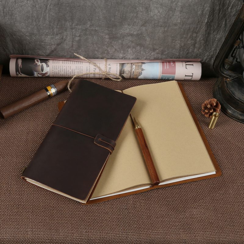 Custom Logo Genuine Leather Bound Daily Notepad Crazy Horse Leather Journal Writing Notebook Vintage Travel Writing Journal Gifts
