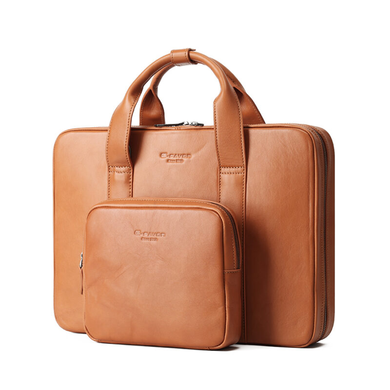 Genuine Leather Business Briefcase with Detachable Storage Bag