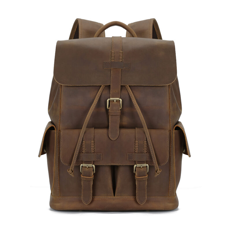 Classic Genuine Leather Drawstring Backpack with Laptop Interlayer