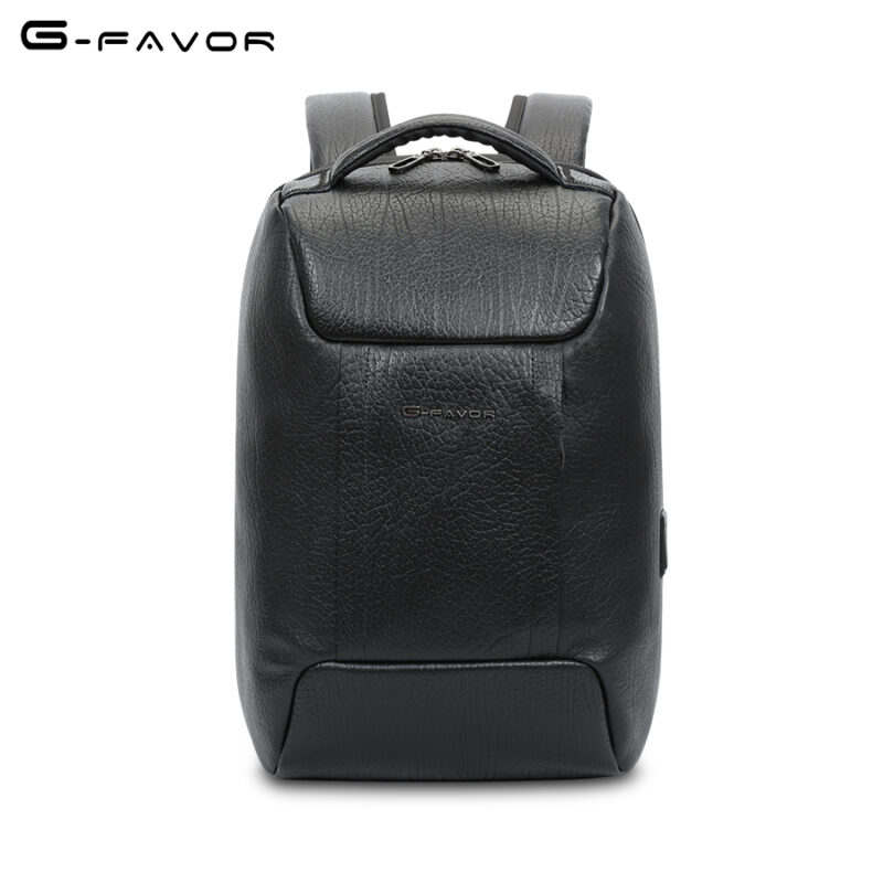 Vintage Business Genuine Leather USB Port Hard Backpack
