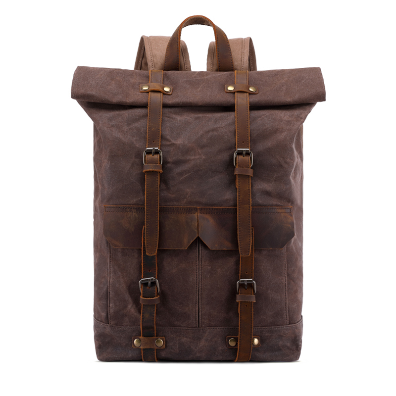 Vintage Casual Travel Waxed Canvas Bag Hiking Backpack for Men