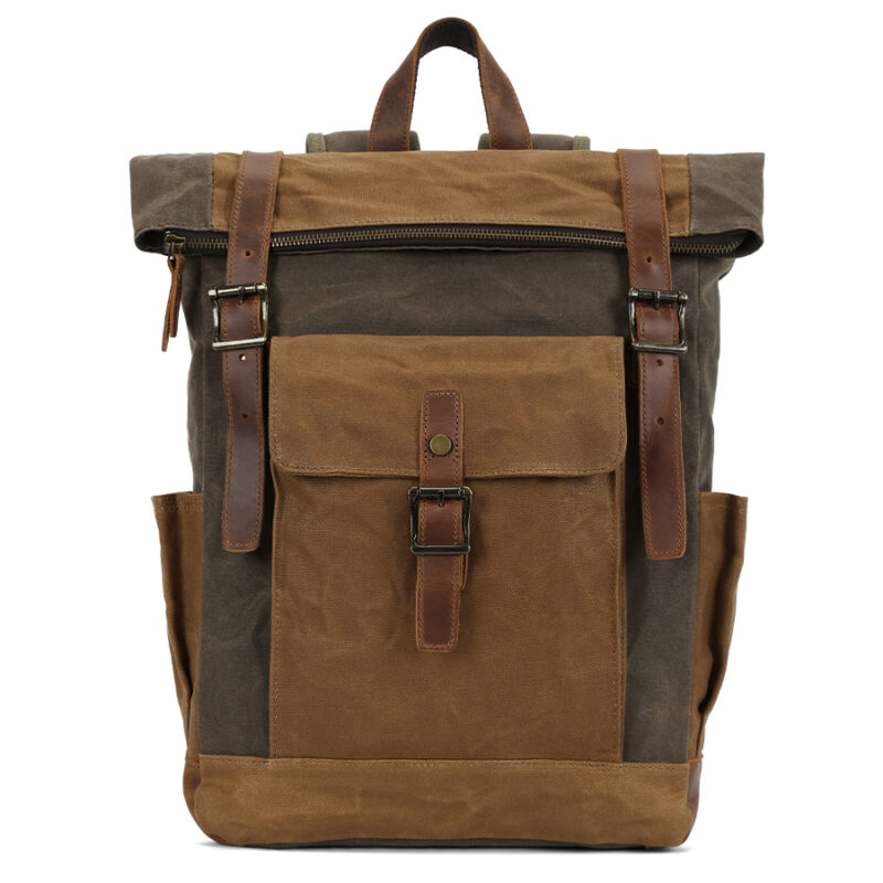 Custom Vintage Outdoor Travel Hiking Camping Rucksack Waxed Canvas Backpack for Men