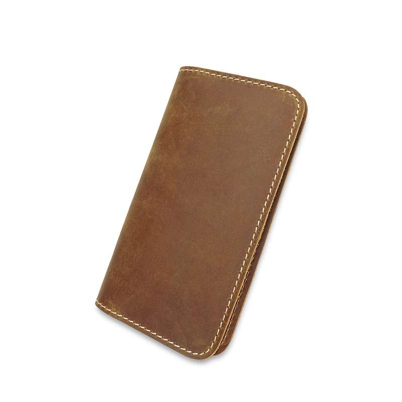 Vintage Cowhide Leather Credit Card Holder Slim Open Bifold Long Wallet