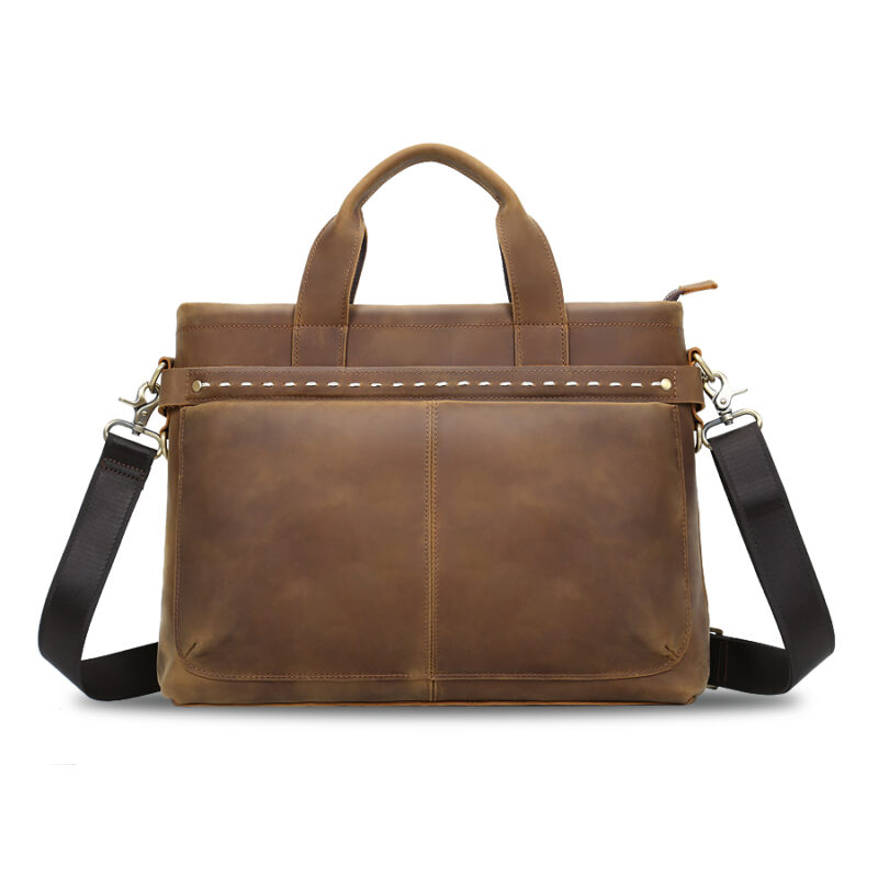 Vintage Adjustable Strap Crazy Horse Leather Briefcase Waterproof Handbag