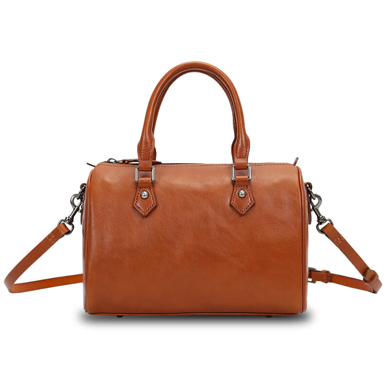 Vintage Vegetable Tanned Leather Orange Shoulder Bags for Lady