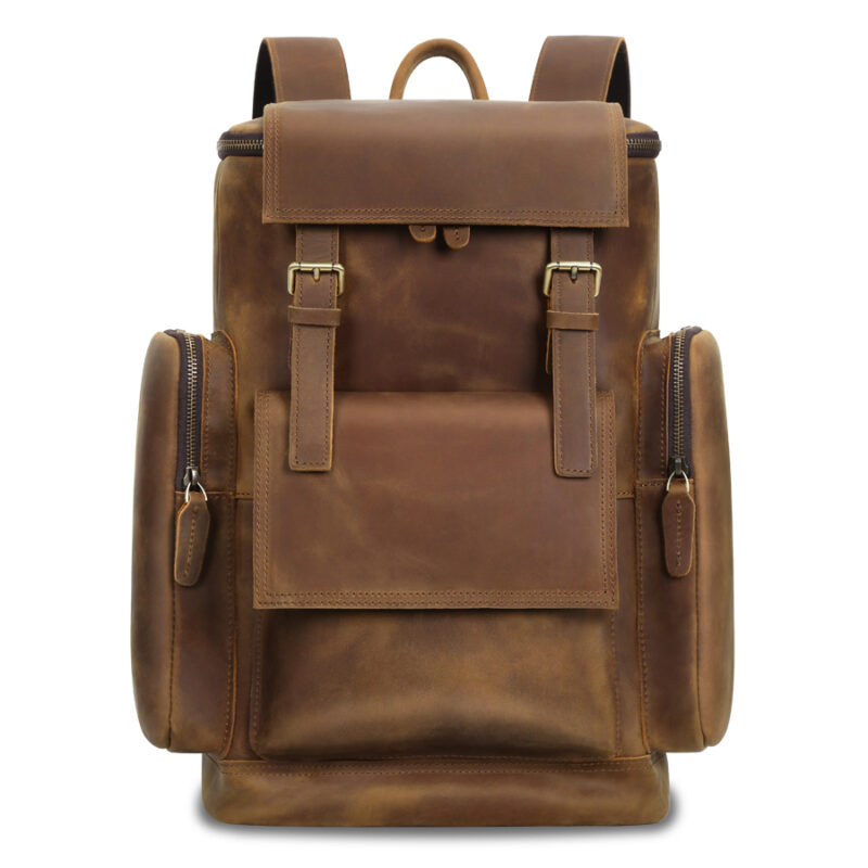 Vintage Waterproof Cowhide Leather Large Capacity Laptop Backpack
