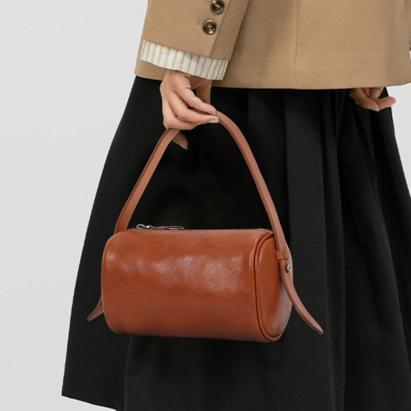 Vintage Orange Vegetable Tanned Leather Handbag with Zipper