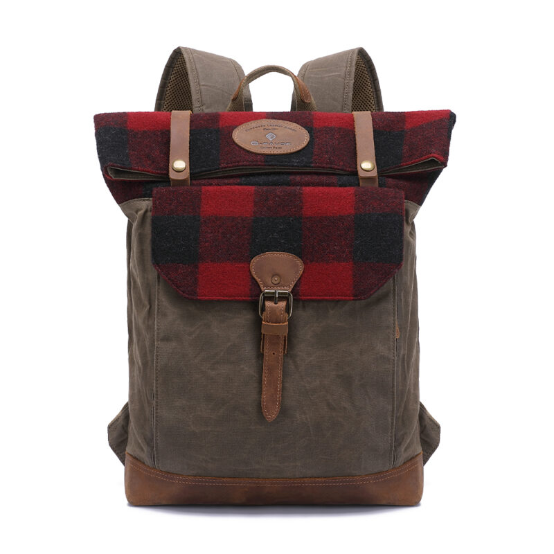 Retro Roll Top Waxed Canvas Laptop Rucksack Backpack for Men