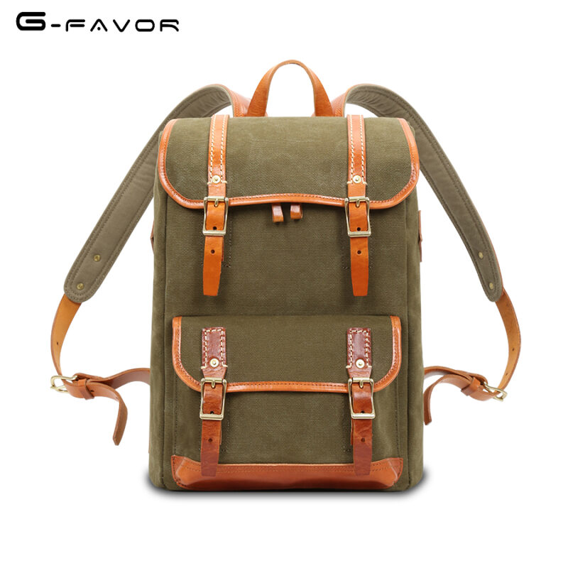 Large Capacity Vintage Drawstring Cover Canvas with Laptop Interlayer