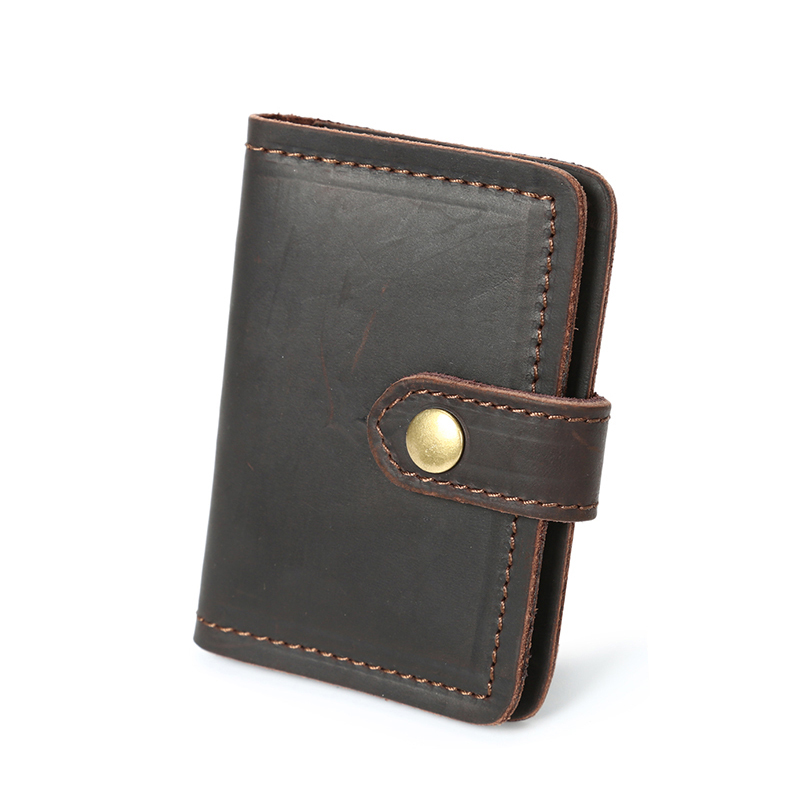 Vintage Crazy Horse Leather Card Holder With Buckle