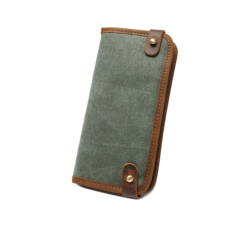 Vintage Double Buckle Genuine Leather Card Holder Long Cash Wallet