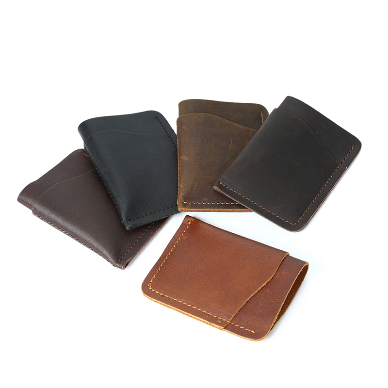 Vintage Crazy Horse Genuine Leather Card Holder Bifold Short Wallet