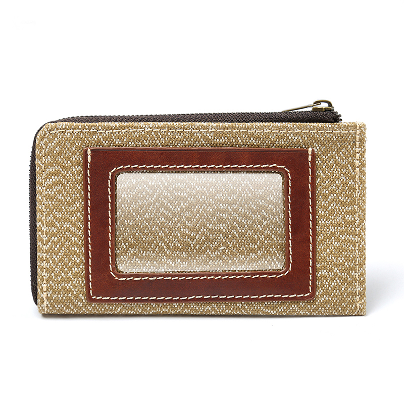 Vintage Genuine Leather and Canvas Money Clip Credit Card Holder Wallet for Men