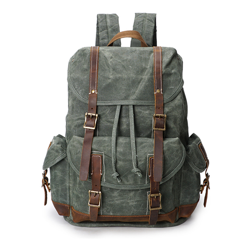 Vintage Waxed Canvas Drawstring Backpack Camping Sport Rucksack