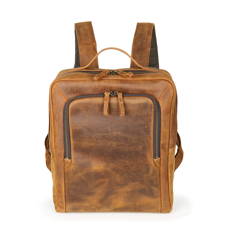 Custom Genuine Leather Backpack with Laptop Compartment Zipper Cowhide Leisure Backpack