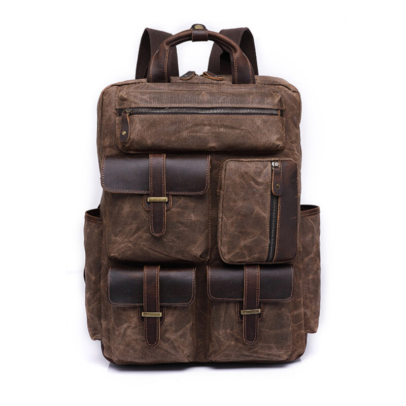 Casual Sports Travel Laptop Waxed Canvas Backpack with Multiple Pockets